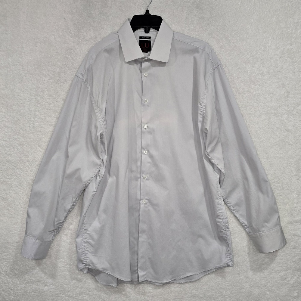 Linea Uomo Mens Size 17 1/2 Button-Up Long Sleeve Dress Shirt Light Gray Regular